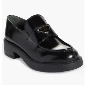 Prada triangle black loafers